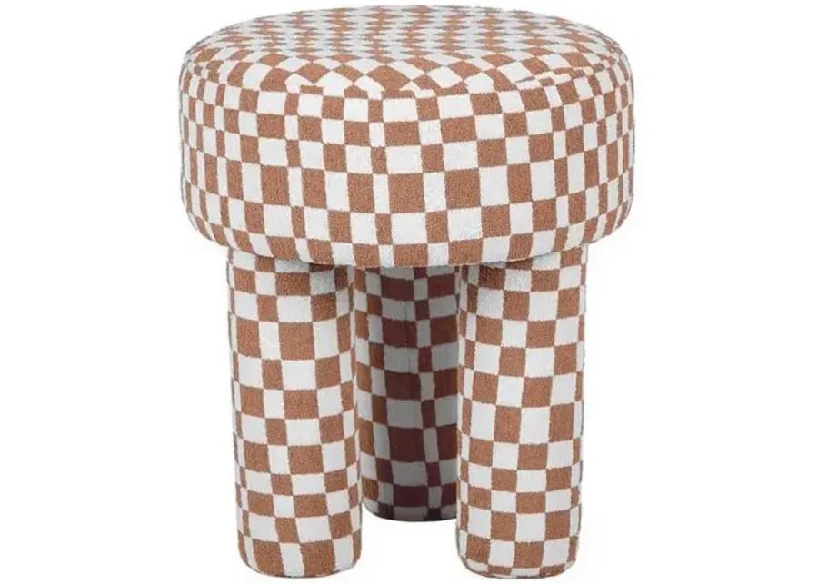 Bennett Checkered Boucle Stool - Brown