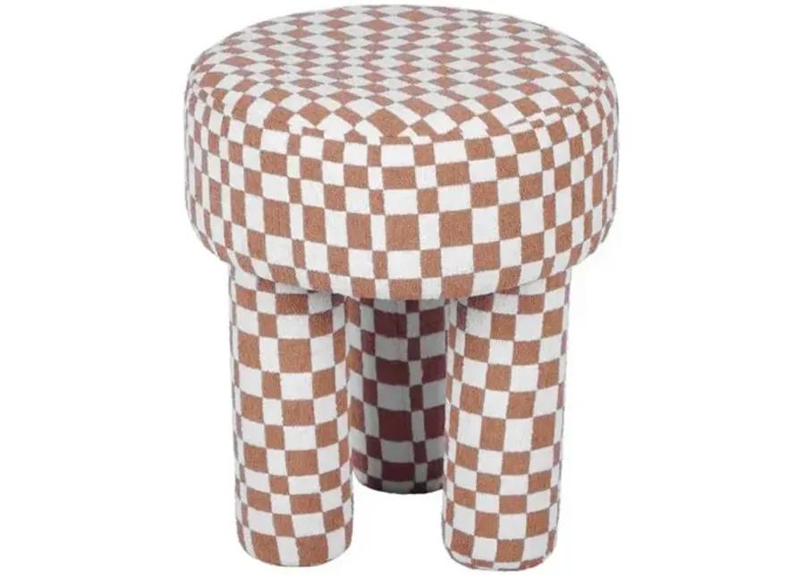 Bennett Checkered Boucle Stool - Brown