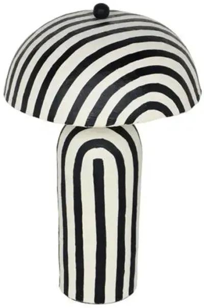 Violet Striped Papier Mache Table Lamp - Black