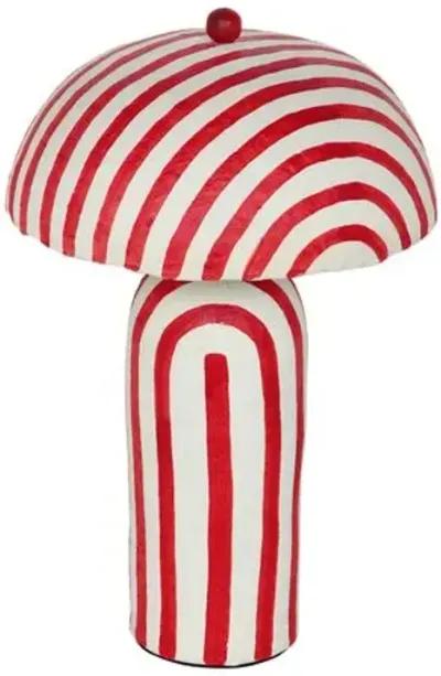 Violet Striped Papier Mache Table Lamp - Red