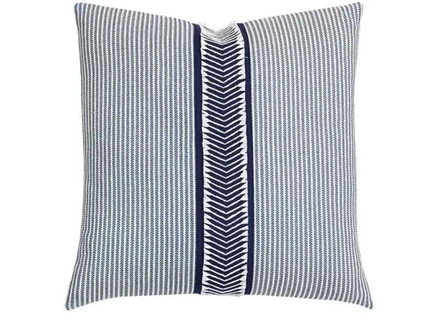 Caspian Chevron Trim Pillow - Blue/White