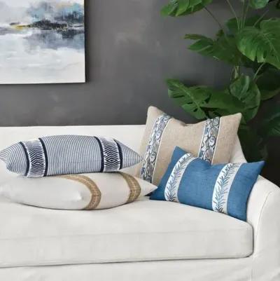 Caspian Chevron Trim Lumbar Pillow - Blue/White