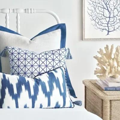 Marina Ikat Lumbar Pillow - White/Blue