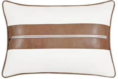 Wave Faux Leather Zipper Pillow - Brown/White