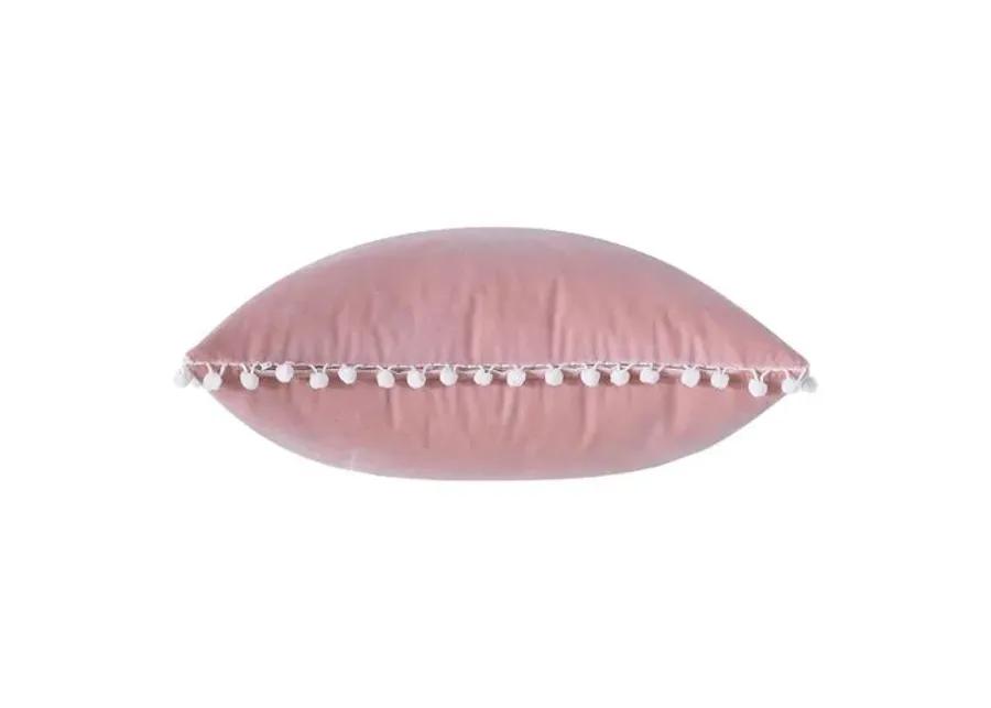 Jules Ball Trim Velvet Pillow - Pink