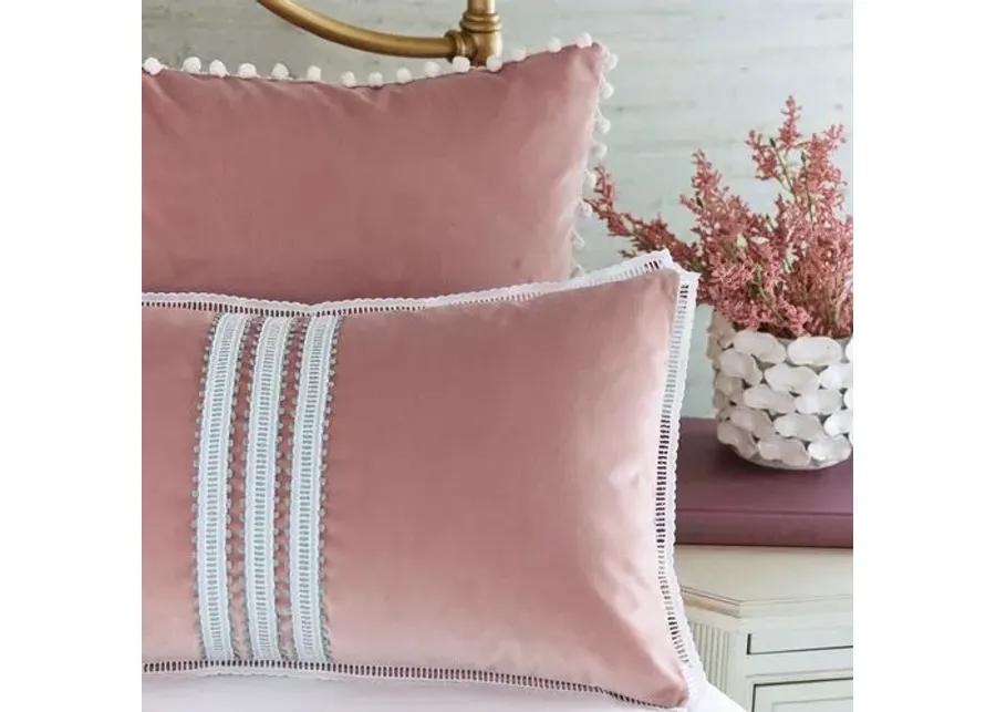 Jules Ball Trim Velvet Pillow - Pink