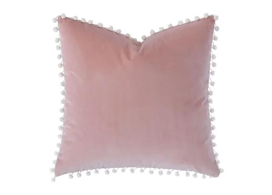 Jules Ball Trim Velvet Pillow - Pink