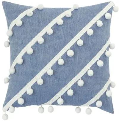 Isla Ball Trim Pillow - Indigo/White