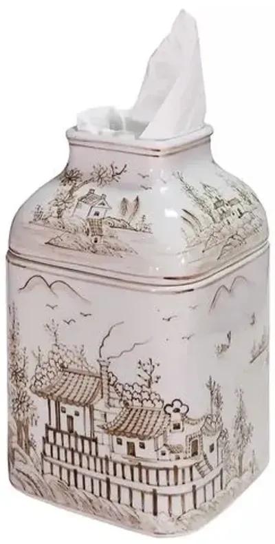 Chinoiserie Scene Tissue Box - Brown