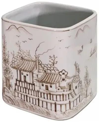 Chinoiserie Scene Tissue Box - Brown