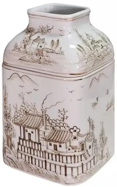 Chinoiserie Scene Tissue Box - Brown