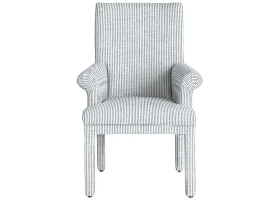 Monroe Armchair - Inside Out Ticking Stripe - Handcrafted - Blue