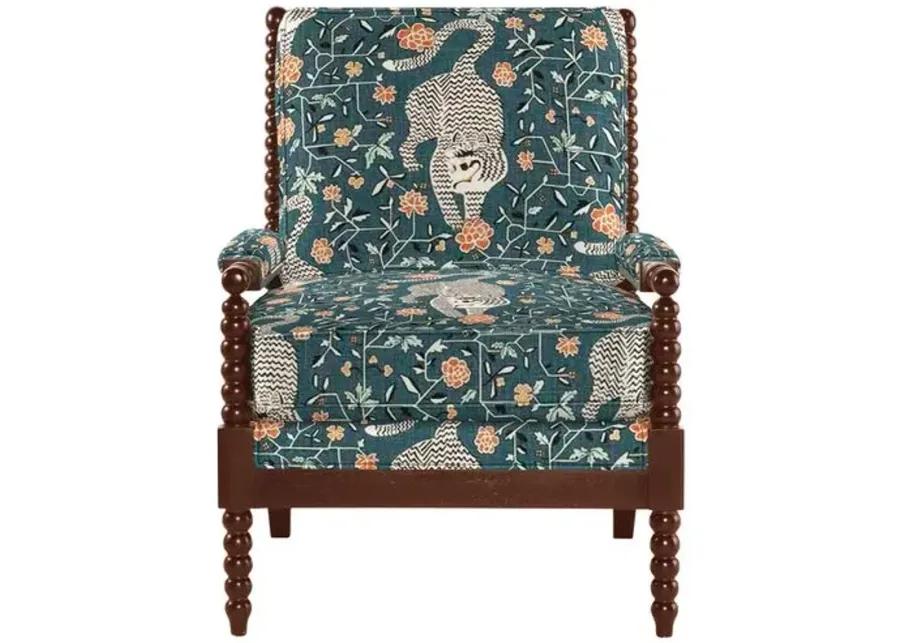 Bankwood Spindle Chair - Tiger Print - Handcrafted - Blue