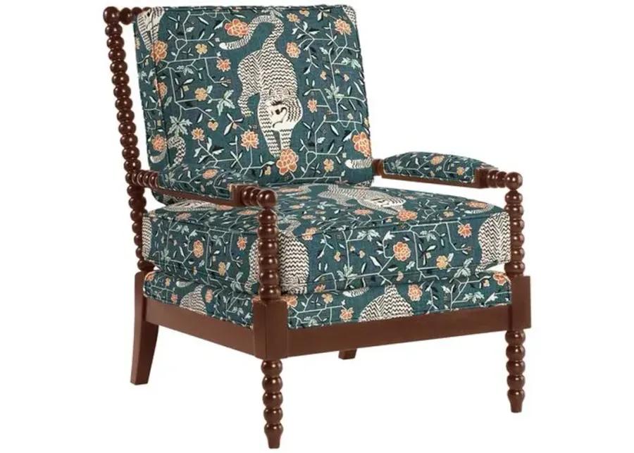 Bankwood Spindle Chair - Tiger Print - Handcrafted - Blue