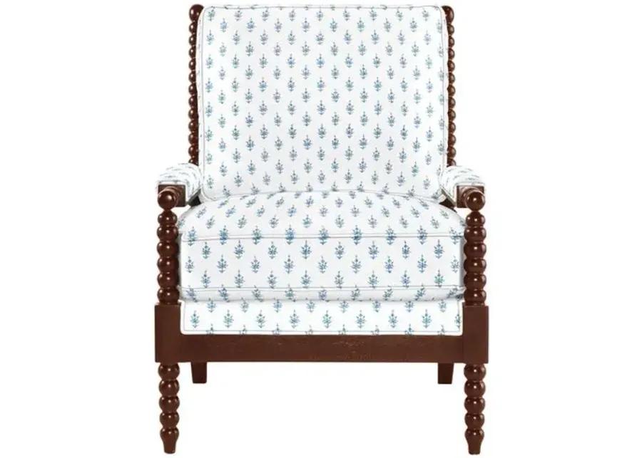 Bankwood Spindle Chair - Leyland Sky Block Print - Handcrafted - Blue