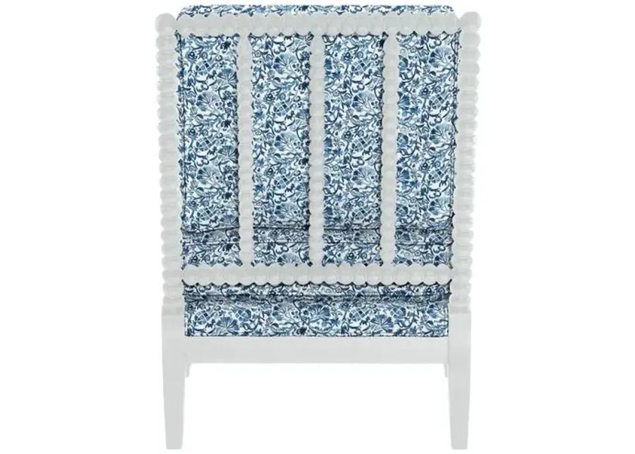 Bankwood White Spindle Chair - Aurora Indigo Floral - Handcrafted - Blue