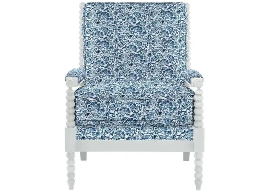 Bankwood White Spindle Chair - Aurora Indigo Floral - Handcrafted - Blue