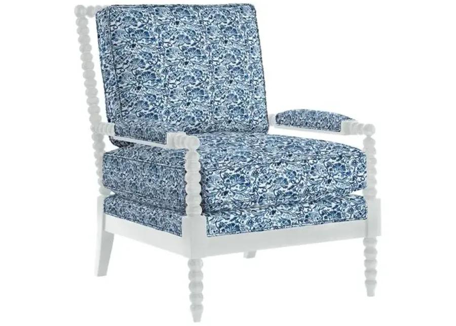 Bankwood White Spindle Chair - Aurora Indigo Floral - Handcrafted - Blue