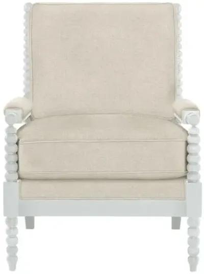 Bankwood White Spindle Chair - Crypton Linen - Handcrafted - Ivory