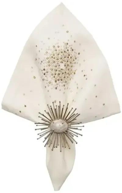 Set of 4 Starburst Napkins - White - Gold & Silver - Kim Seybert