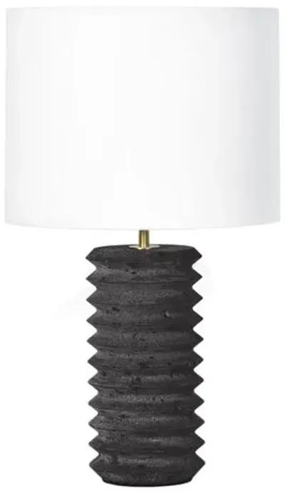 Noir Column Travertine Table Lamp - Black - Regina Andrew