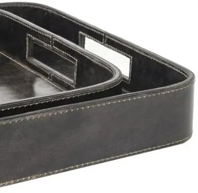 Derby Rectangle Leather Tray Set - Regina Andrew - Black