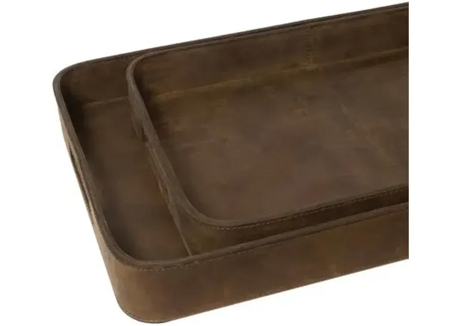 Derby Rectangle Leather Tray Set - Regina Andrew - Brown