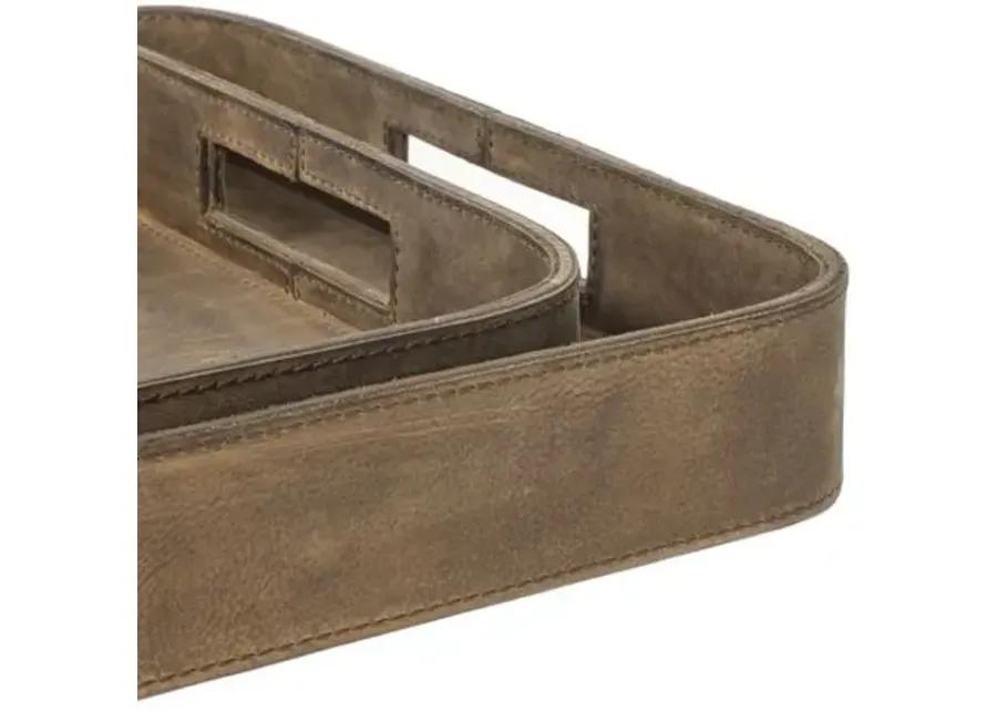 Derby Rectangle Leather Tray Set - Regina Andrew - Brown