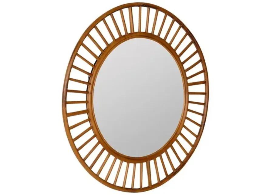 Riley Rattan Round Wall Mirror - Brown