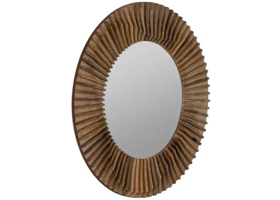 Tamera Round Wall Mirror - Walnut