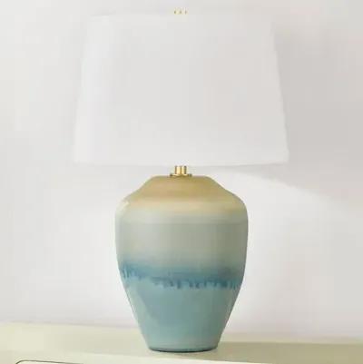 Henrik Table Lamp - Aged Brass/Ceramic Crackle Emerald Tide - Blue