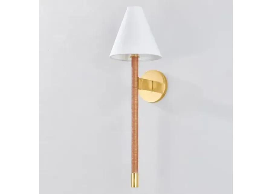 Silas 25" Rattan Wall Sconce - Aged Brass - Gold