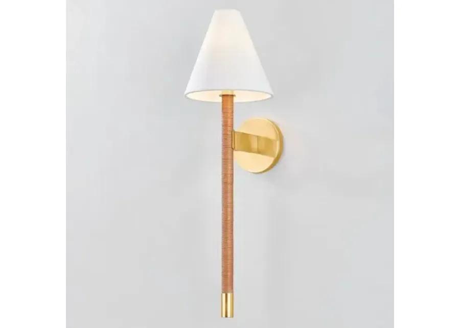 Silas 25" Rattan Wall Sconce - Aged Brass - Gold