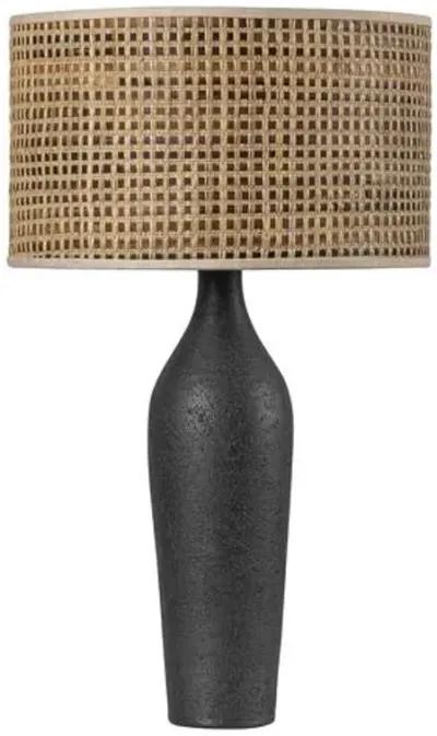 Keoni 29" Saguran Weave Table Lamp - Aged Brass/Ceramic Black Ash