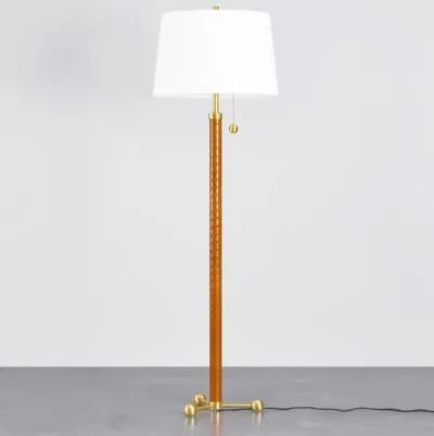 Kenji Leather Wrapped Floor Lamp - Brown/Aged Brass