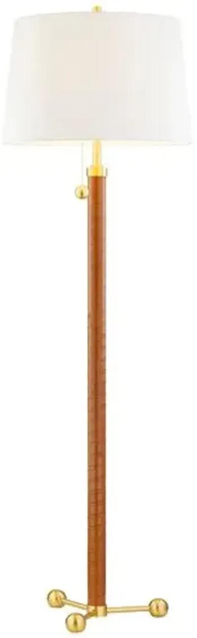 Kenji Leather Wrapped Floor Lamp - Brown/Aged Brass