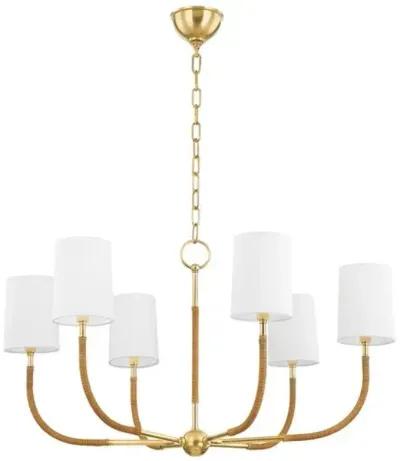 Achilles 19" Rattan Wrapped Chandelier - Aged Brass - Gold