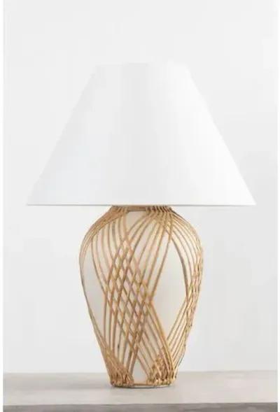 Taya Rattan Table Lamp - Vintage Gold Leaf/ Ceramic White with Rattan