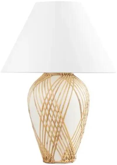 Taya Rattan Table Lamp - Vintage Gold Leaf/ Ceramic White with Rattan