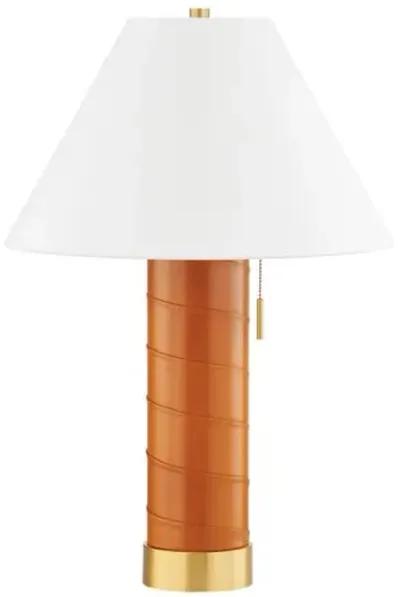 Kenji Leather Wrapped Table Lamp - Brown/Aged Brass - Gold