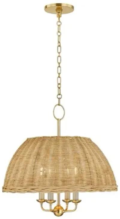 Gianna Rattan Chandelier - Natural/Aged Brass - Gold