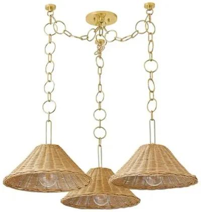 Emely 3-Light Wicker Chandelier - Natural/Aged Brass - Gold