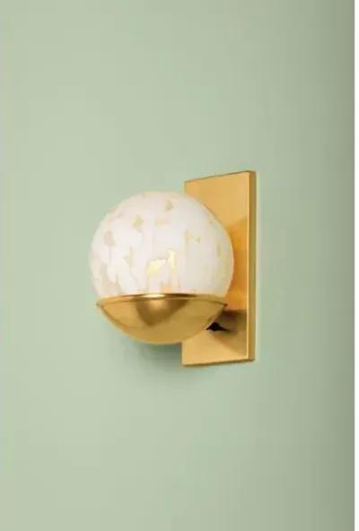 Rylie Wall Sconce - Opaque White Swirl Glass/Aged Brass - Handcrafted - Gold