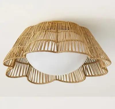 Flynn 8" Rattan Flush Mount - Natural - Gold