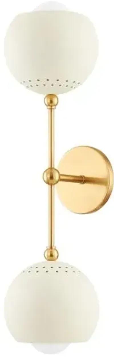 Wesson 2-Light Wall Sconce - Aged Brass/Soft Cream - Ivory