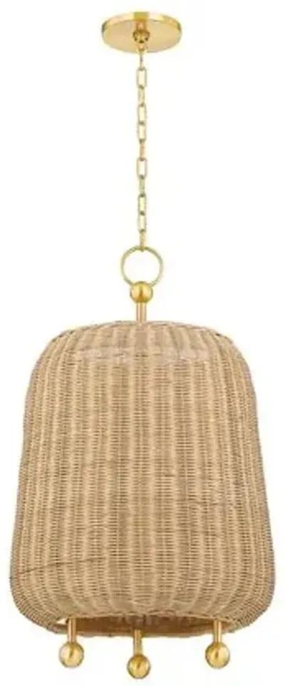 Mariam Rattan Pendant - Natural/Aged Brass - Gold