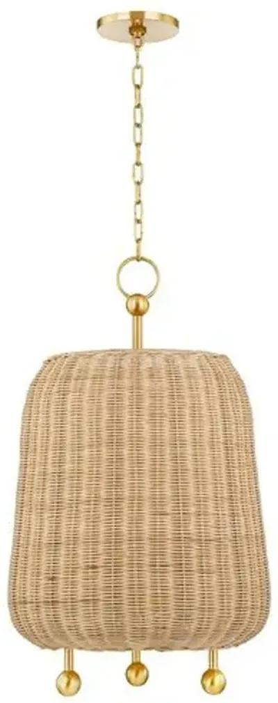 Mariam Rattan Pendant - Natural/Aged Brass - Gold