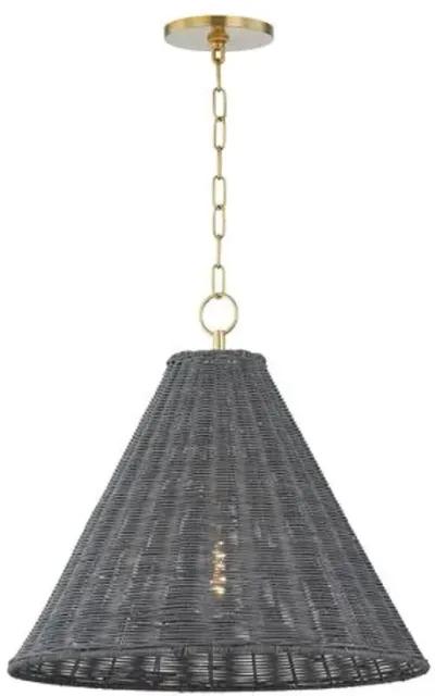 Nia 20.5" Wicker Pendant - Grey/Aged Brass - Gold