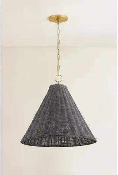 Nia 20.5" Wicker Pendant - Grey/Aged Brass - Gold