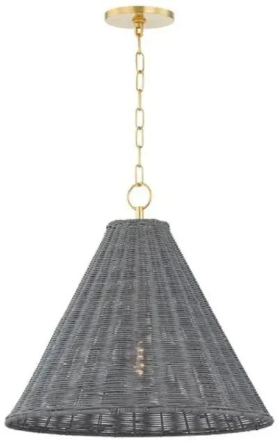 Nia 20.5" Wicker Pendant - Grey/Aged Brass - Gold